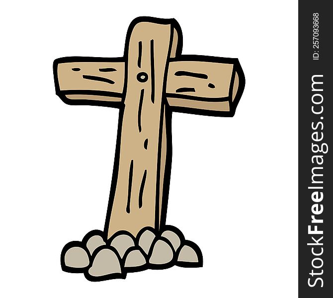 hand drawn doodle style cartoon wooden cross