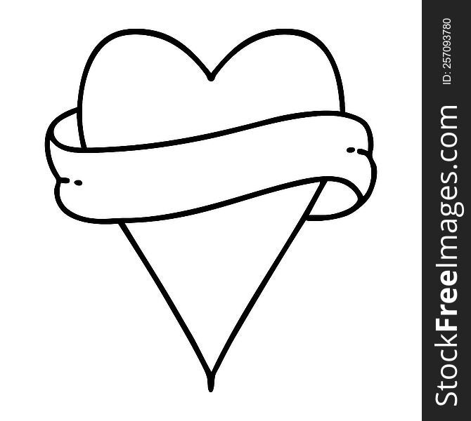 tattoo in black line style of a heart and banner. tattoo in black line style of a heart and banner