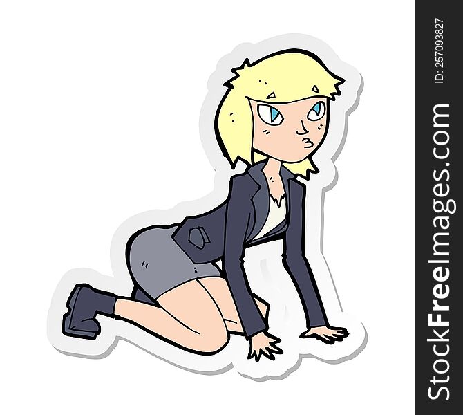 sticker of a cartoon woman on hands and knees