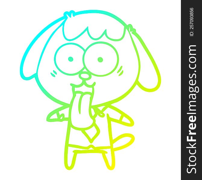 cold gradient line drawing of a cute cartoon dog wearing office shirt