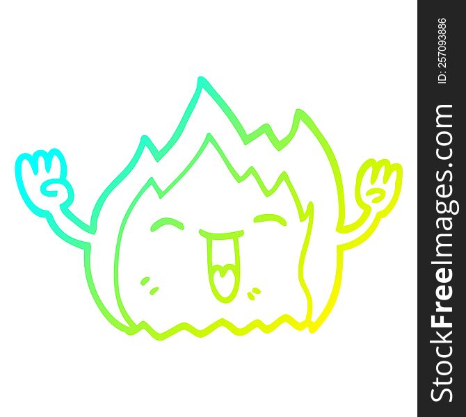 Cold Gradient Line Drawing Cartoon Happy Red Flame