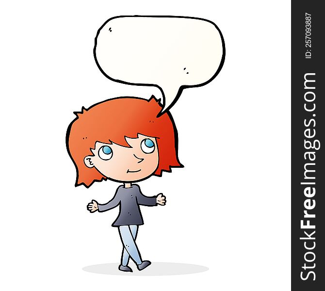 Cartoon Girl With No Worries With Speech Bubble