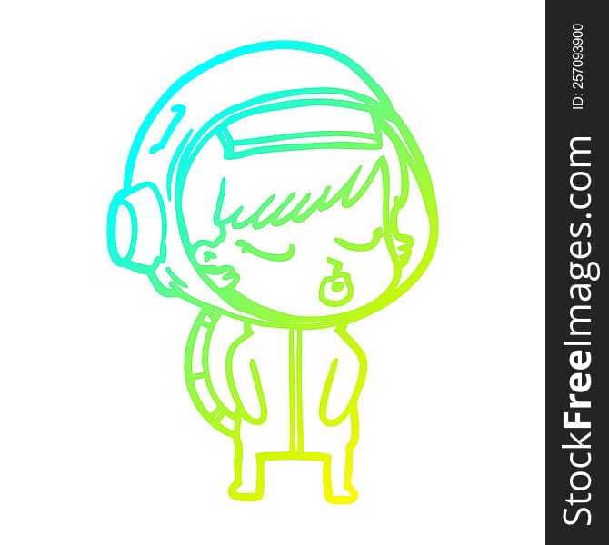 cold gradient line drawing of a cartoon pretty astronaut girl