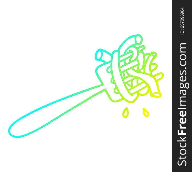 cold gradient line drawing of a cartoon spaghetti on fork