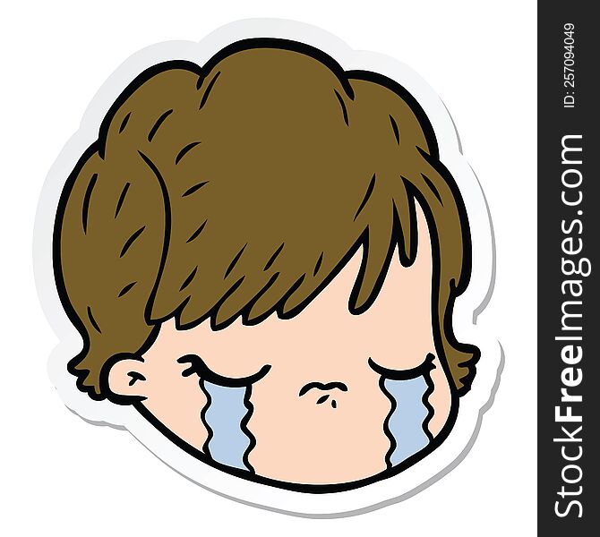Sticker Of A Cartoon Female Face Crying
