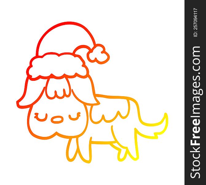 warm gradient line drawing of a cute christmas dog