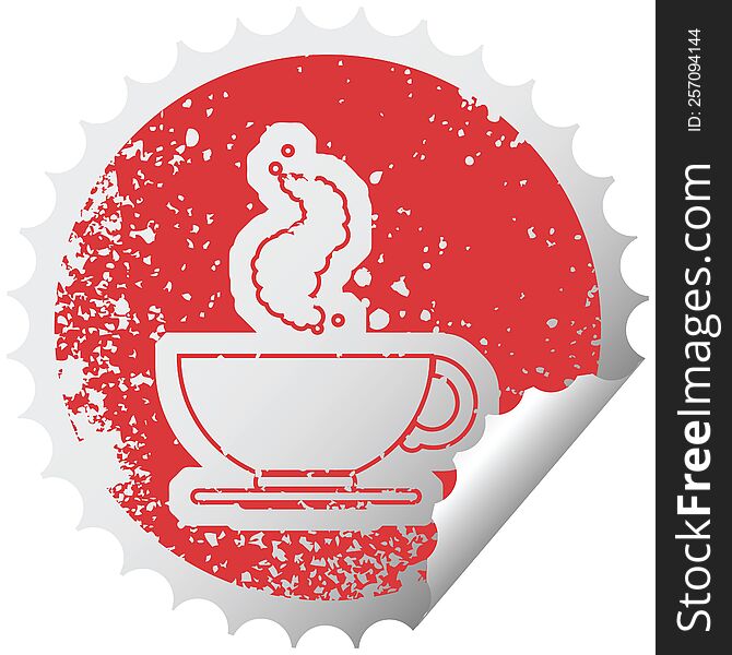 distressed sticker icon illustration of a hot cup of coffee. distressed sticker icon illustration of a hot cup of coffee