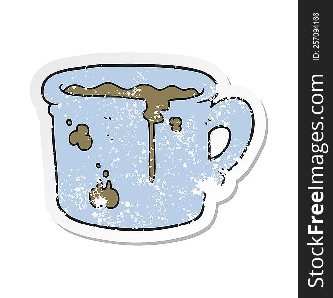 retro distressed sticker of a cartoon old coffee cup