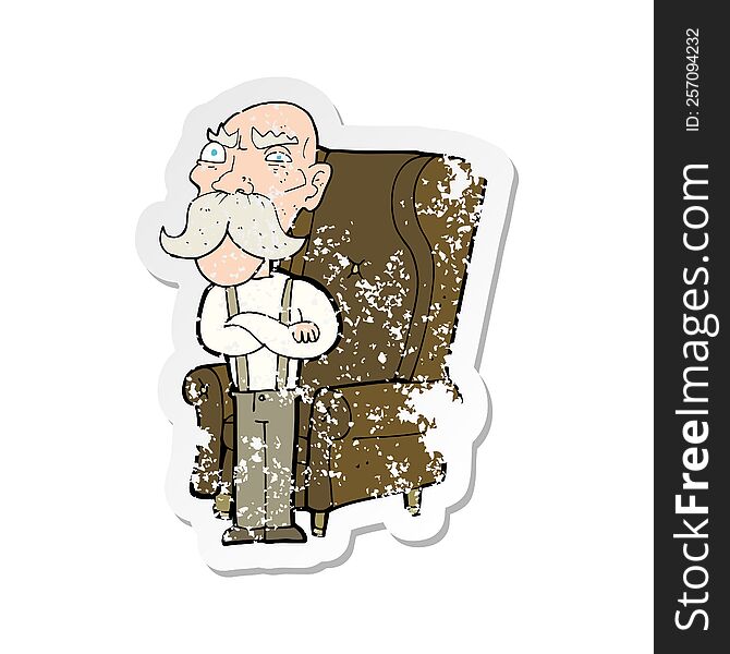 Retro Distressed Sticker Of A Cartoon Old Man And Chair