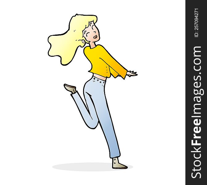 cartoon happy girl kicking out leg