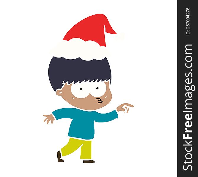 Nervous Flat Color Illustration Of A Boy Wearing Santa Hat