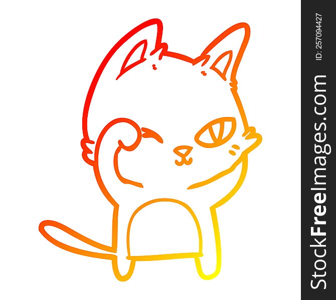 warm gradient line drawing of a cartoon cat rubbing eye