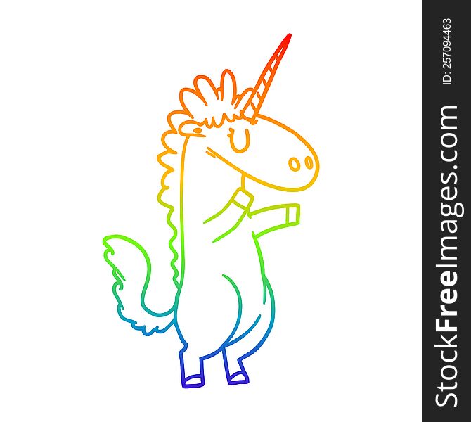Rainbow Gradient Line Drawing Cartoon Unicorn