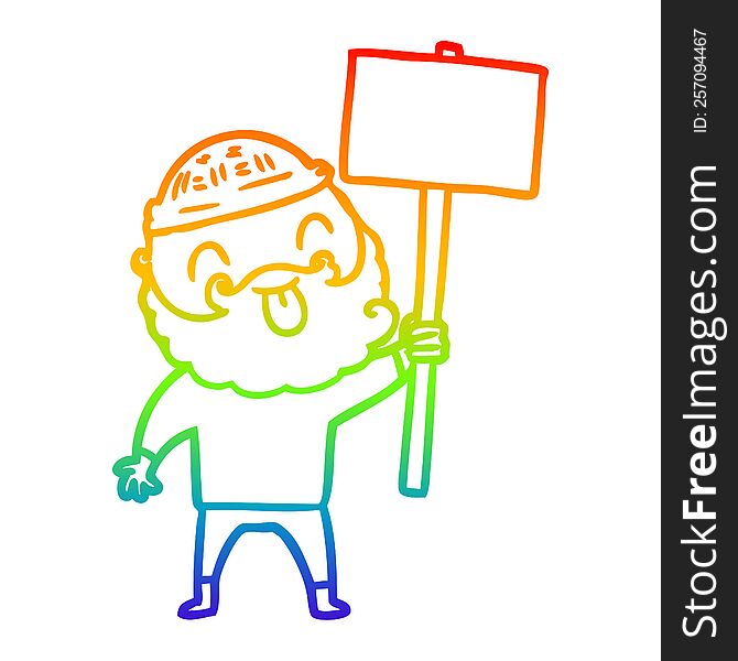 Rainbow Gradient Line Drawing Bearded Protester Cartoon