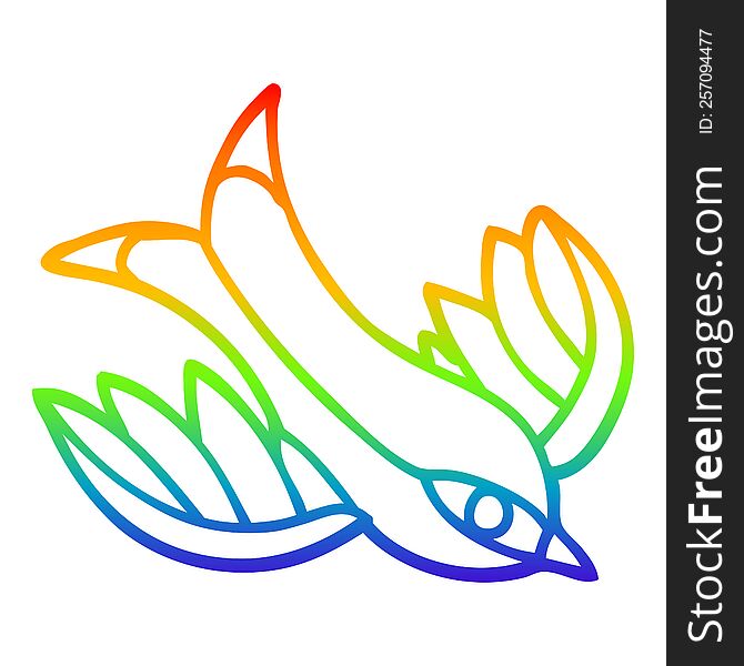 Rainbow Gradient Line Drawing Cartoon Swallow Tattoo