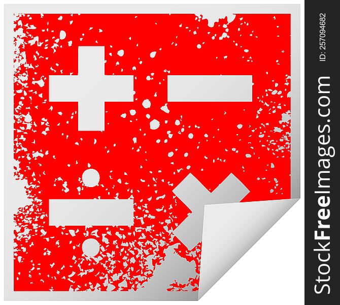 distressed square peeling sticker symbol of a math symbols