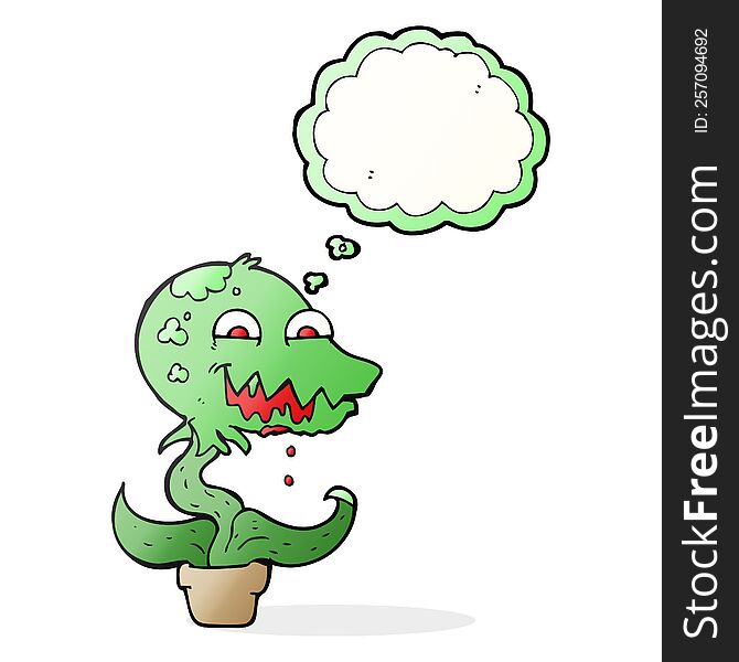 freehand drawn thought bubble cartoon monster plant