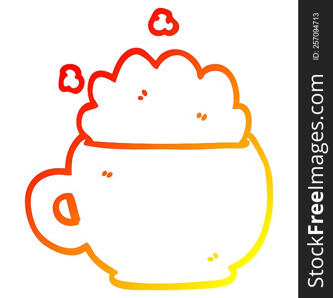 warm gradient line drawing of a cartoon foaming latte