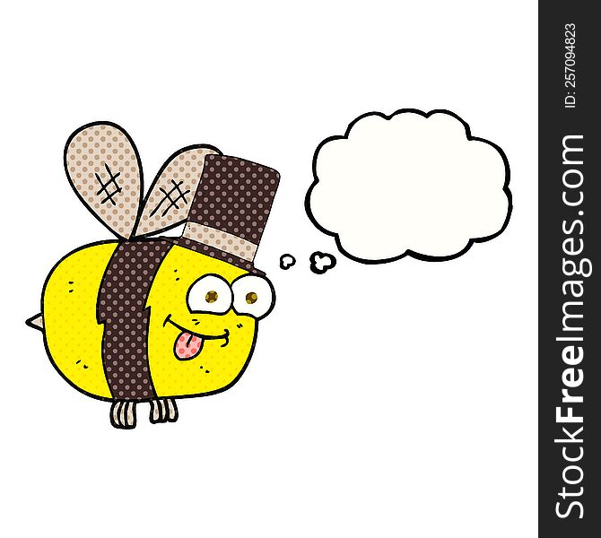 Thought Bubble Cartoon Bee Wearing Hat