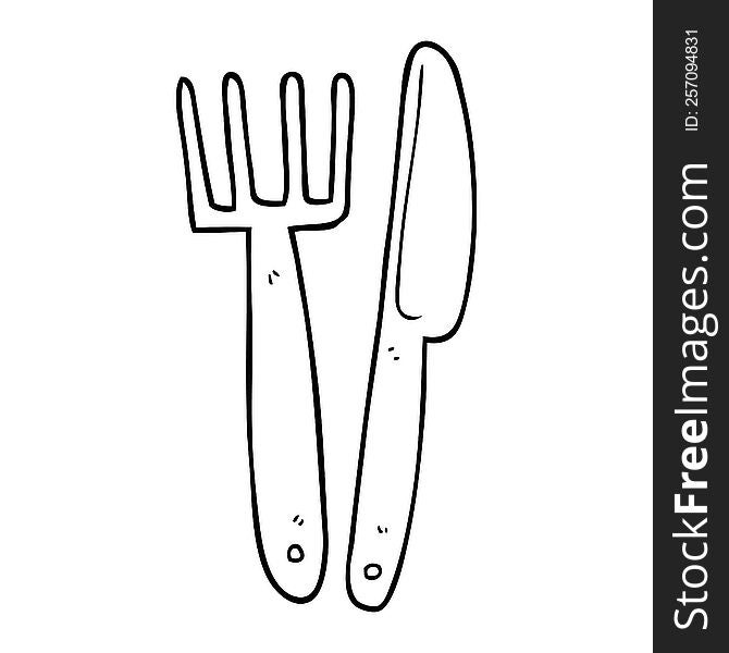 line drawing cartoon plastic knife and fork