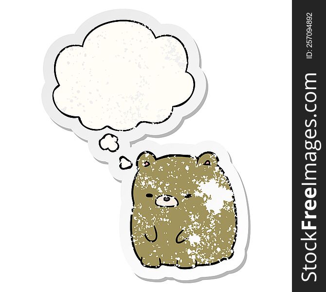 Cartoon Sad Bear And Thought Bubble As A Distressed Worn Sticker