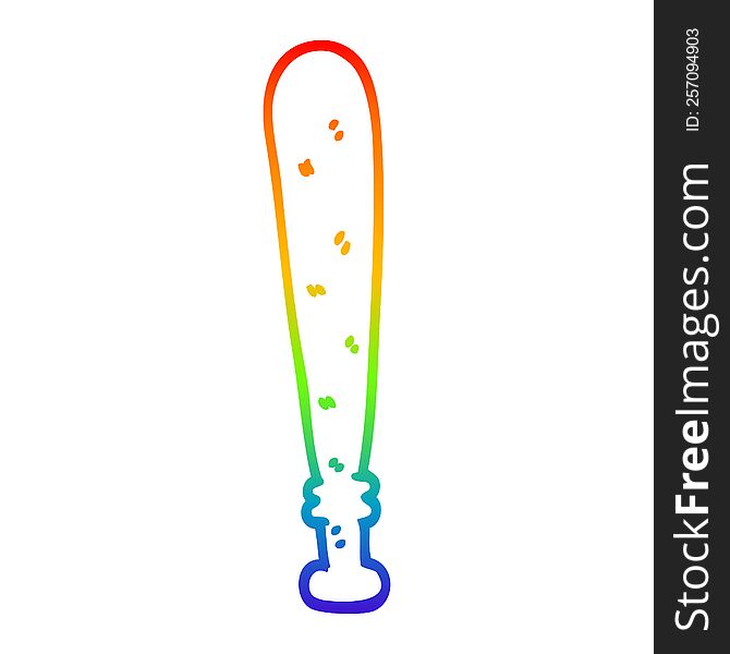 rainbow gradient line drawing of a cartoon baseball bat