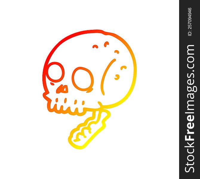 warm gradient line drawing of a cartoon spooky skull