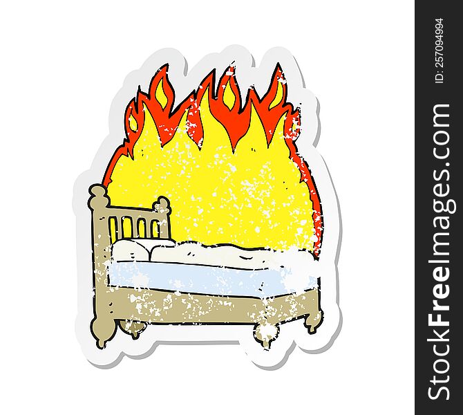 Retro Distressed Sticker Of A Cartoon Beds Are Burning
