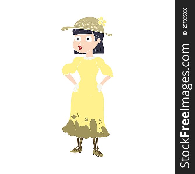 flat color illustration of woman in muddy dress. flat color illustration of woman in muddy dress