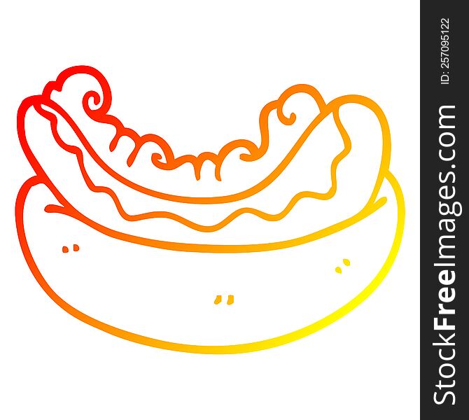 Warm Gradient Line Drawing Cartoon Hotdog In A Bun