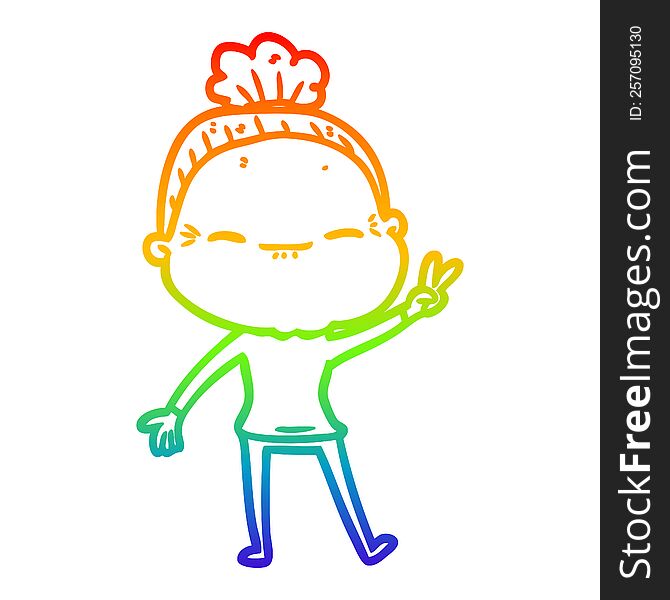 rainbow gradient line drawing of a cartoon peaceful old woman