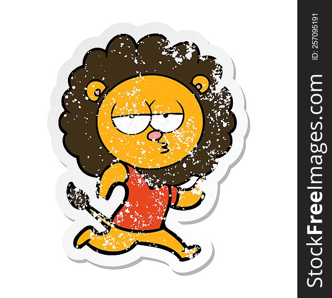 Distressed Sticker Of A Cartoon Running Lion