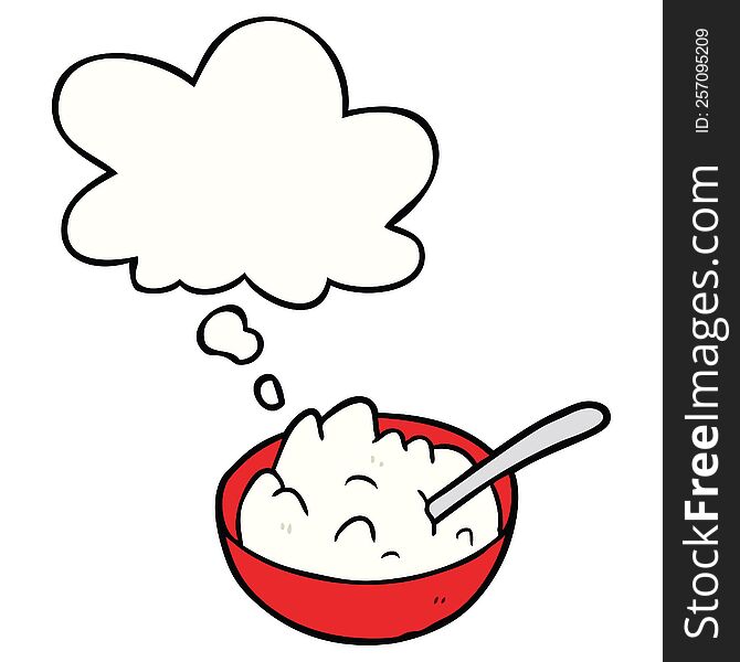 cartoon bowl of porridge with thought bubble. cartoon bowl of porridge with thought bubble