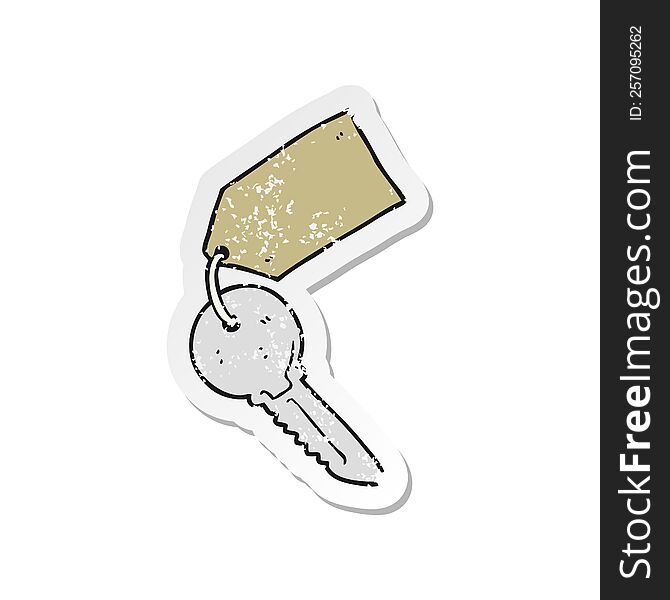 retro distressed sticker of a cartoon key with tag