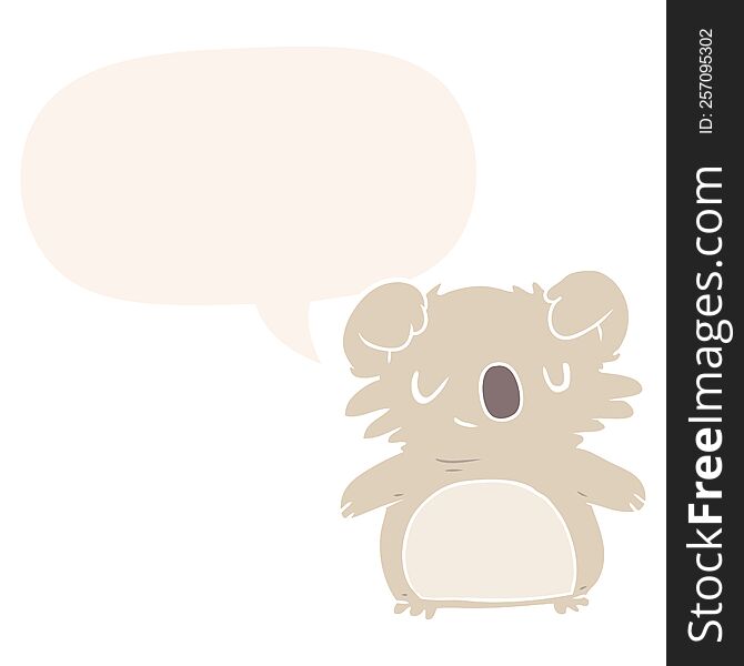 cute cartoon koala and speech bubble in retro style