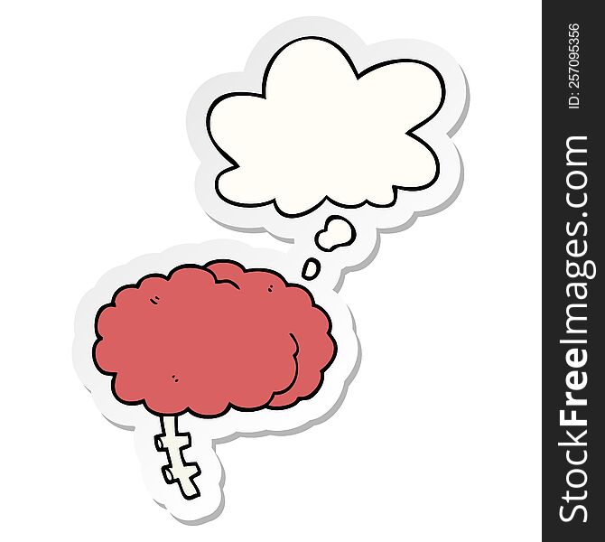 Cartoon Brain And Thought Bubble As A Printed Sticker