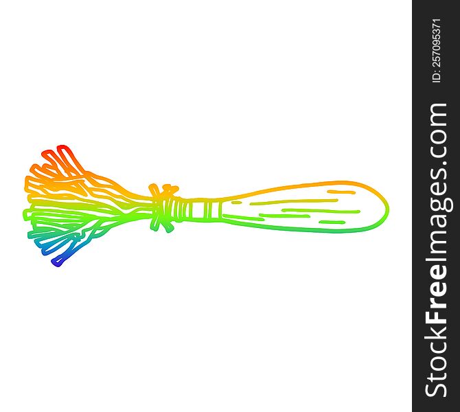 Rainbow Gradient Line Drawing Cartoon Magic Broom