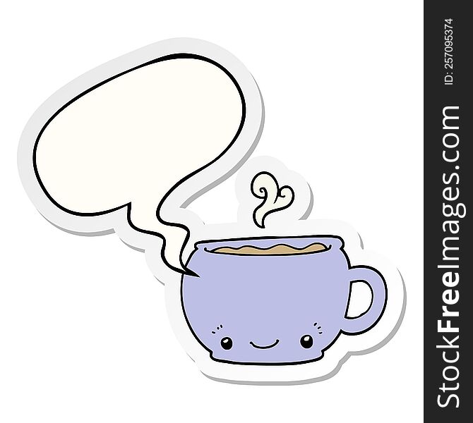 Cartoon Hot Cup Of Coffee And Speech Bubble Sticker
