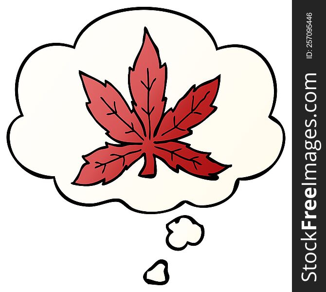 cartoon marijuana leaf with thought bubble in smooth gradient style