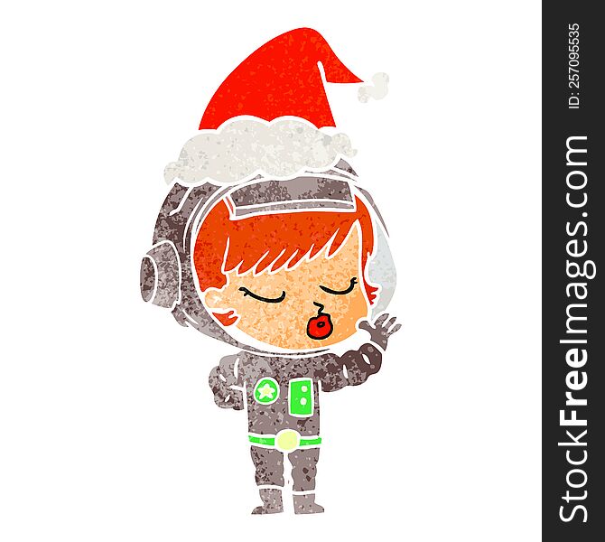 Retro Cartoon Of A Pretty Astronaut Girl Wearing Santa Hat