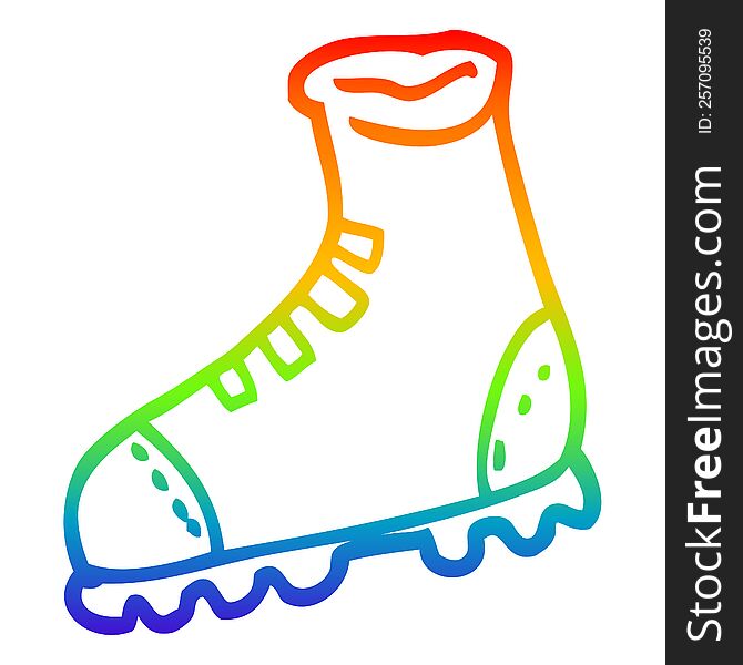 rainbow gradient line drawing of a cartoon walking boot