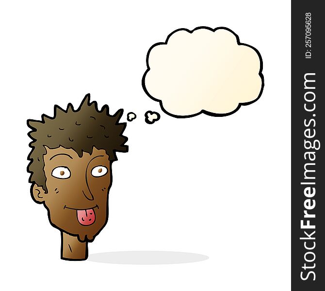 cartoon man sticking out tongue with thought bubble