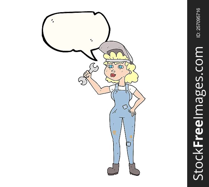 Speech Bubble Cartoon Woman With Spanner