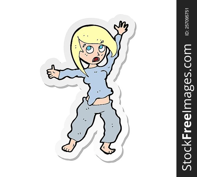 sticker of a cartoon frightened woman