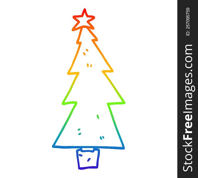 Rainbow Gradient Line Drawing Cartoon Christmas Tree