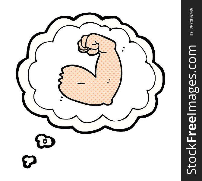 Thought Bubble Cartoon Strong Arm Flexing Bicep