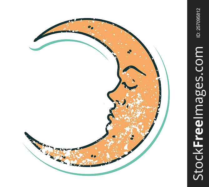 Distressed Sticker Tattoo Style Icon Of A Crescent Moon