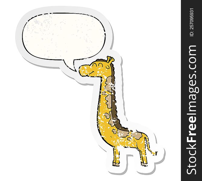 Cartoon Giraffe And Speech Bubble Distressed Sticker