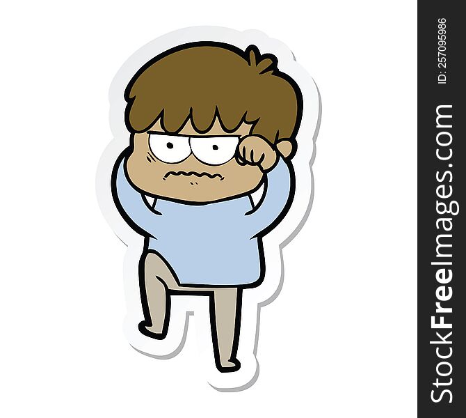 Sticker Of A Annoyed Cartoon Boy