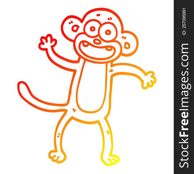 Warm Gradient Line Drawing Cartoon Waving Monkey